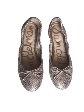 Sam Edelman Felicia Leather Ballet Flat Metallic Snake Print Gold Blush Pink Bow